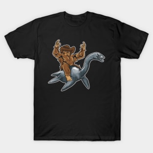 Bigfoot Riding Loch Ness Monster| Funny Nessie T Shirt T-Shirt